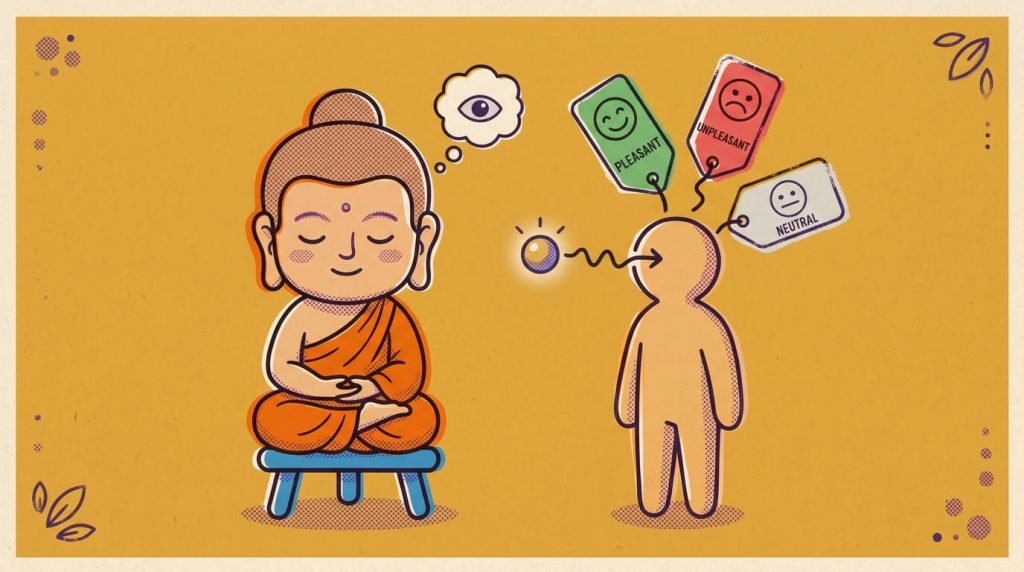 Feeling (Vedanā) – the mind begins to label the experience as pleasant, unpleasant, or neutral.